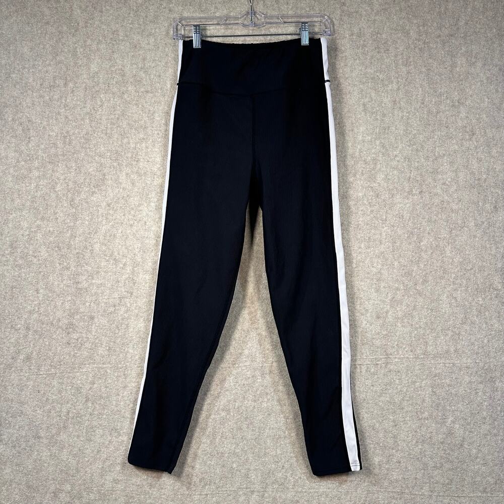 Electric Yoga FitKitty - Black Ribbed High-Waisted Side Stripe Leggings - Large